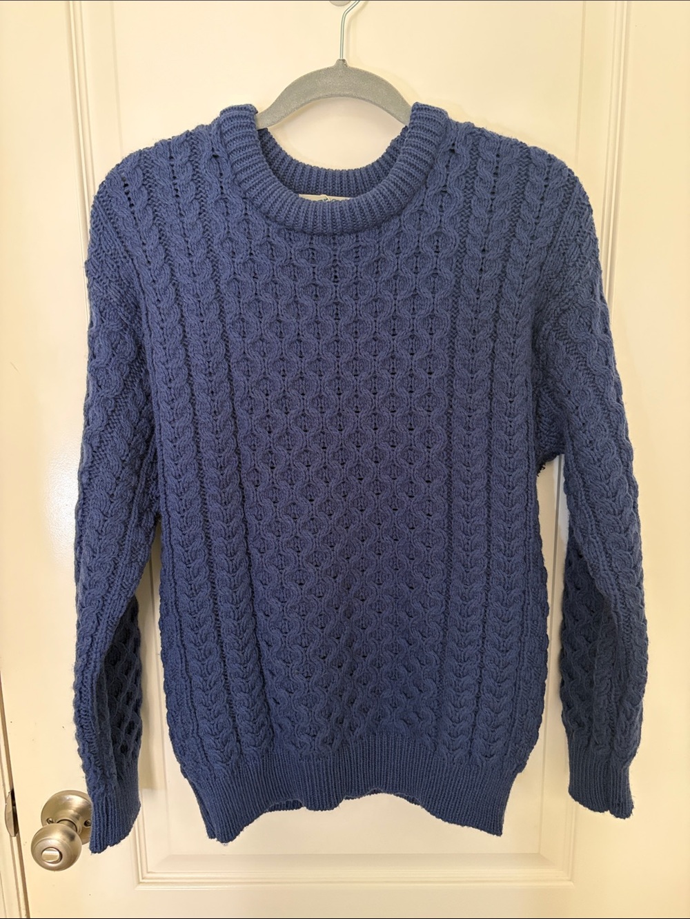 Aran Crafts Navy Blue Cable Knit Crewneck Sweater - Men-100% wool Irish Sweater
